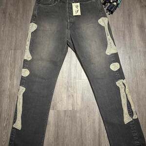 Kapital Kountry Bone Denim Jeans - Black Skeleton Patchwork - Size 32